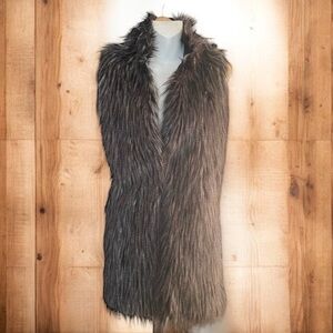 ❄️ 50% off winter RXB black gray long faux fur sleeveless sweater vest coat M